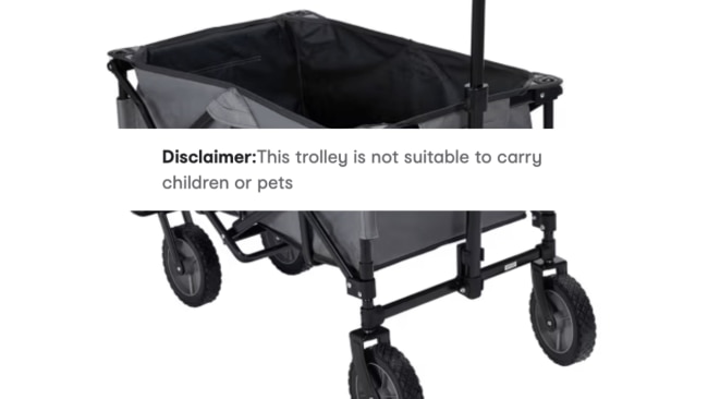 Kmart's viral trolley comes with a disclaimer encouraging people to not use it the way they have been. Image: Kmart