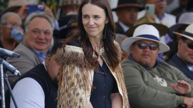 Jacinda Ardern gives her final address as Prime Minister at the Ratana religious festival. Picture: Getty Images.