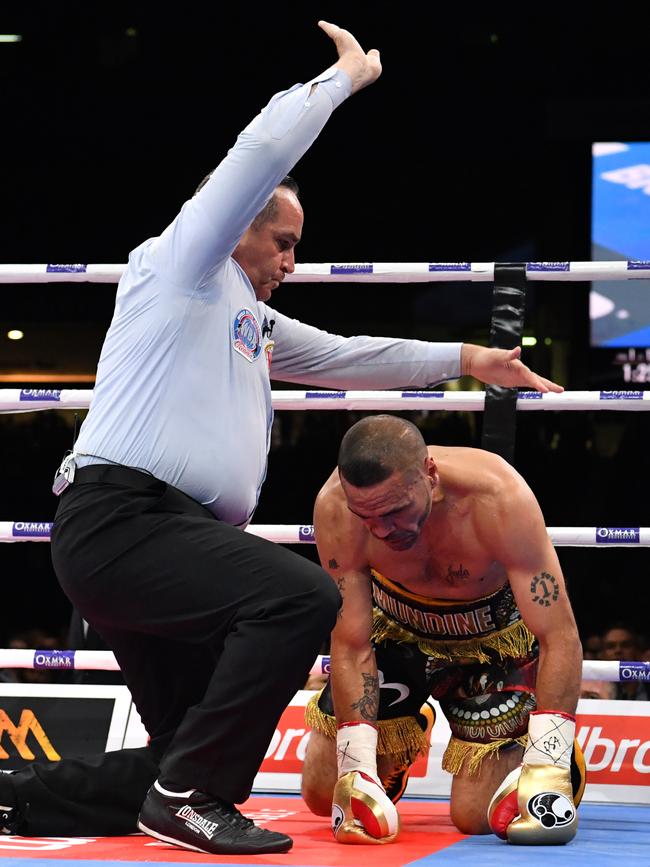 Mundine is counted out after he was knocked out by Jeff Horn in 2018.