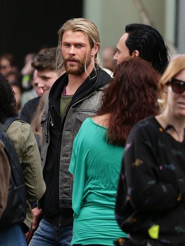 Chris Hemsworth on the production set of Thor in Brisbane. Pictures: Jack Tran