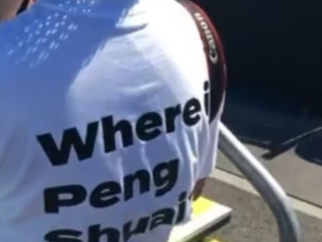 A fan wearing a “Where is Peng Shuai” T-shirt in 2022. Picture: Supplied.