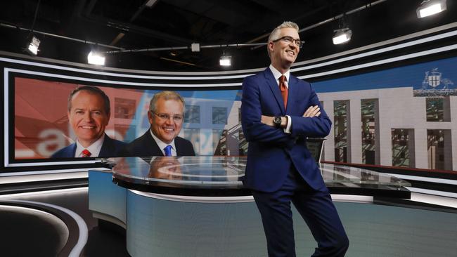 Sky News' David Speers in the Sky Studio in Parliament House ahead of the 2019 Election Night Coverage. Picture: Sean Davey