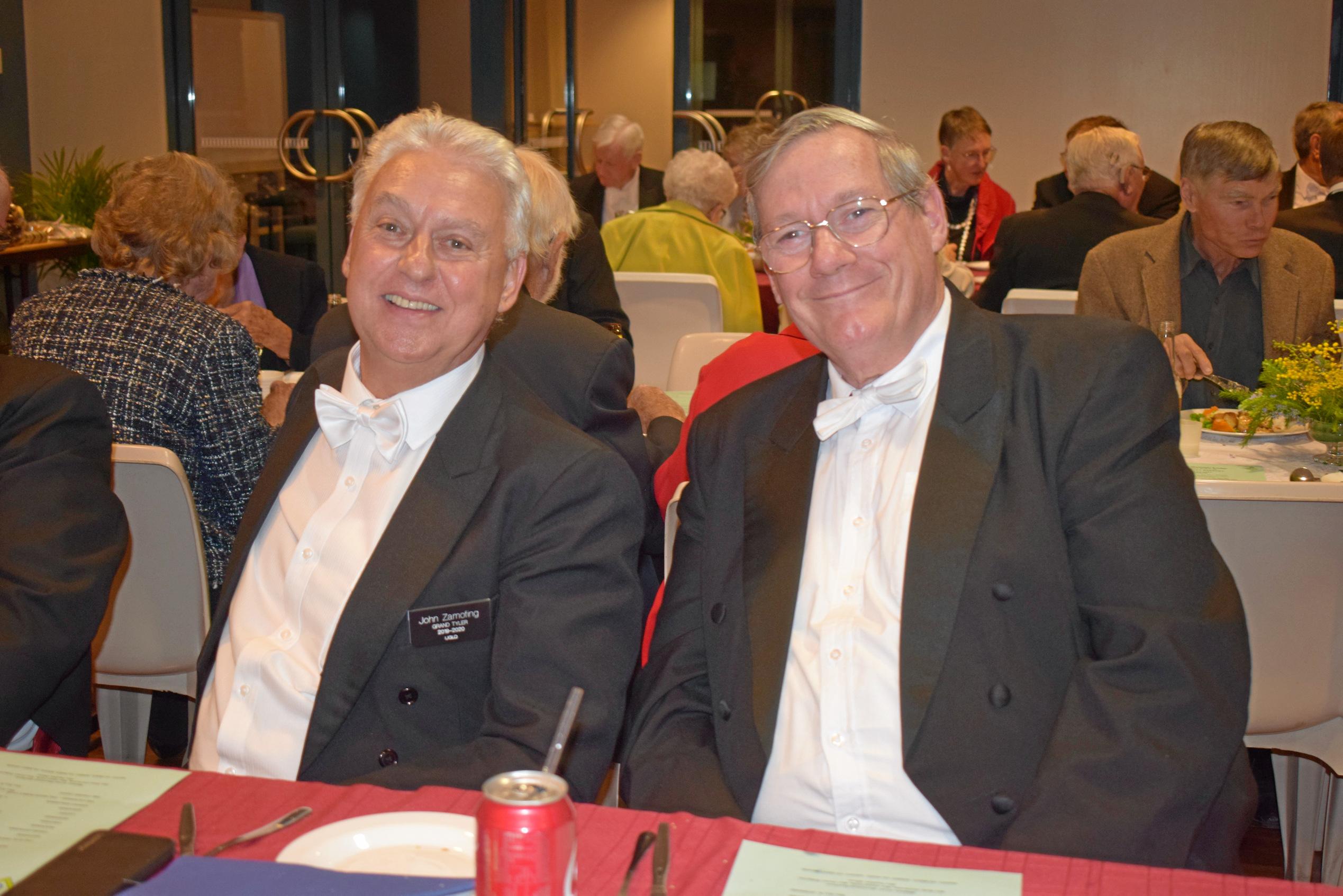 John Zamofing and John Den Dulk at the Murilla Masonic Lodge 100th Birthday banquet. Picture: Kate McCormack