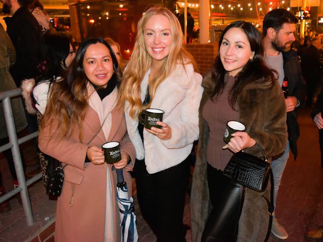 Bernadette Harty, Ashlea Scott and Lilian Cordes at the Whisky, Wine and Fire Festival 2024 at the Caulfield Racecourse. Picture: Jack Colantuono