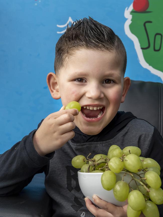 George, 4, with some very large grapes. Picture: Andy Brownbill