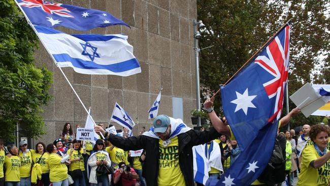 Members of the Jewish community gathered at the University of Sydney to counter a pro-Palestine encampment protest. Picture: Britta Campion/The Australian