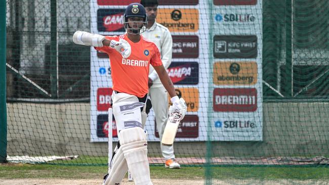 India's Yashasvi Jaiswal during in a practice session in Dharamsala on Wednesday ahead of the fifth and final Test against England