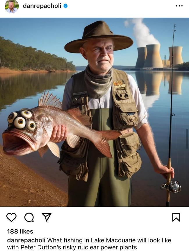 Labor MP Dan Repacholi has posted a meme of a three-eyed fish suggesting the Coalition’s nuclear plan is environmentally dangerous. Picture: Instagram