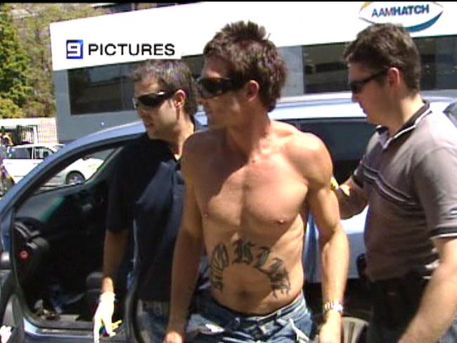 Ben Cousins getting arrested in Perth back in 2007. Photo: Channel 9 News