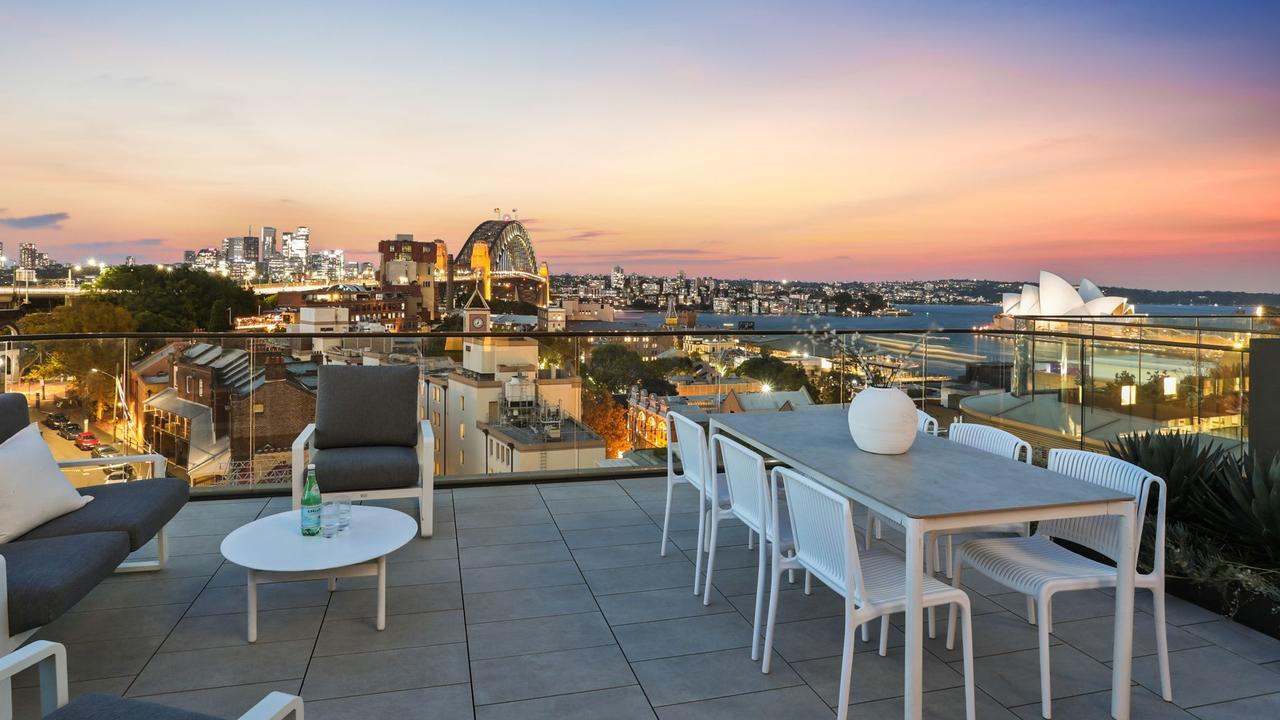 The penthouse’s terrace has iconic harbour views.