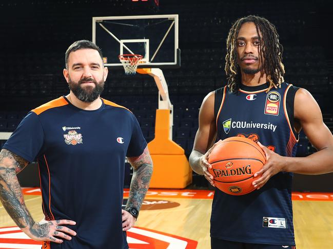 Cairns coach Adam Forde and captain Taj McCall last year. Picture: Brendan Radke