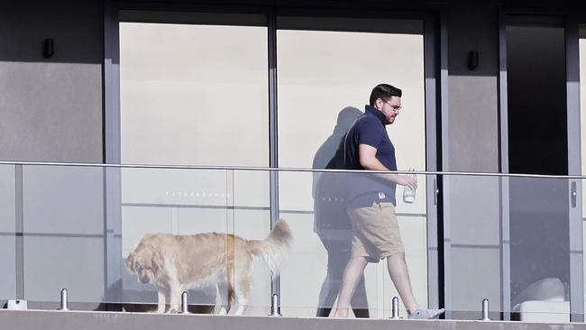 Mr Lehrmann on the balcony of the home on Sydney’s northern beaches. Picture: Sam Ruttyn