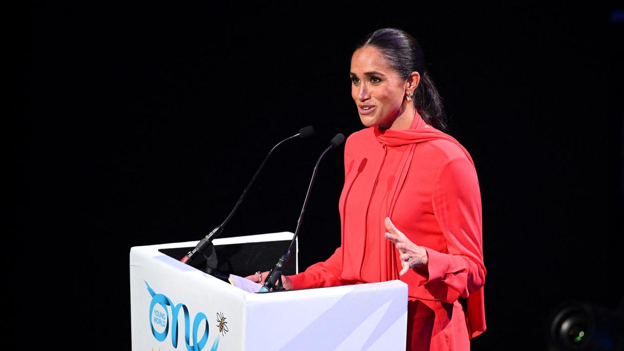 Meghan Markle delivers her speech at the event in Manchester. Picture: Oli Scarff / AFP.