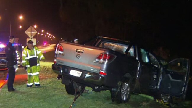 A 55-year-old Logan Reserve man died in a single-vehicle crash at Merrimac on the Gold Coast. Picture: 7 News