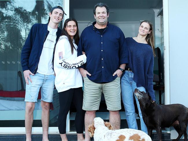 DAILY TELEGRAPH - Pictured is Triple M breakfast host Gus Worland, at home with his three kids Jack, Ella and Abbey, in Elanora Heights. he has built a granny flat in their back yard for one of the kids and has a DA for two more for the other two, to help them save for their own home. Picture: Tim Hunter.