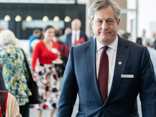 Managing Director and CEO of Westpac, Brian Hartzer is seen walking to a press conference following the Wespac Annual General Meeting in Perth on Wednesday, December 12, 2018. (AAP Image/Richard Wainwright) NO ARCHIVING