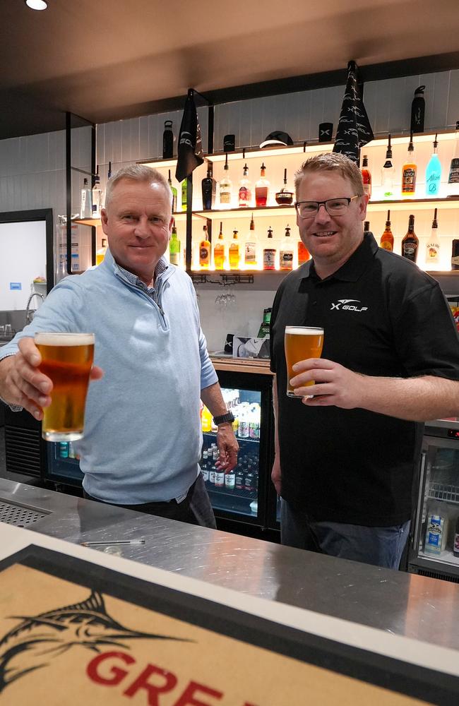 Premier Jeremy Rockliff with X-Golf Launceston owner Marshall Pooley after announcing a new small business start-up permit. Picture: Supplied