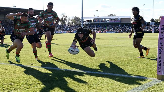 The Panthers run in another try against Souths in their round 11 56-12 defeat. Picture: NRL Imagery