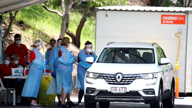 Sullivan Nicolaides drive-through testing at Victoria Park in Herston. Picture: David Clark