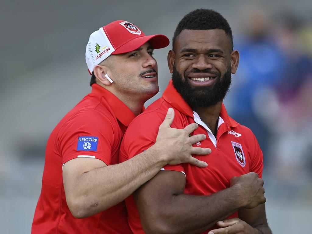 Mikaele Ravalawa (R) is set to extend his stay at the Dragons. Picture: Getty Images