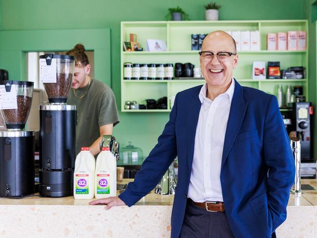 Kevin Bush is the executive general manager of Australia and New Zealand for A2 Milk, pictured at Gilberts Cafe in Kew. Picture: Aaron Francis