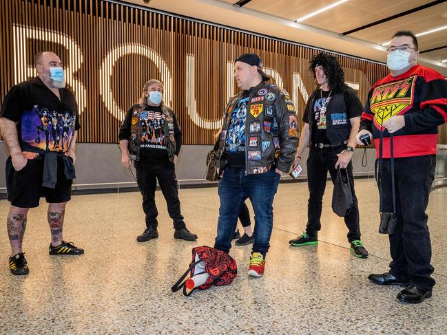 Members of the KISS Army at Melbourne Airport to greet the band on their arrival in Australia. Picture: Jake Nowakowski