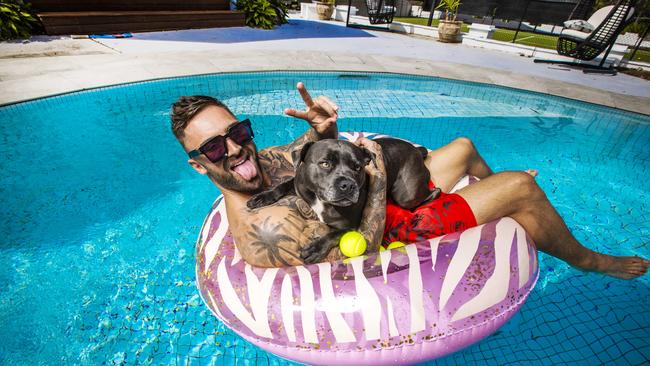 Jackson O'Doherty with his Blue English Staffy 'Jax'. Picture: Nigel Hallett