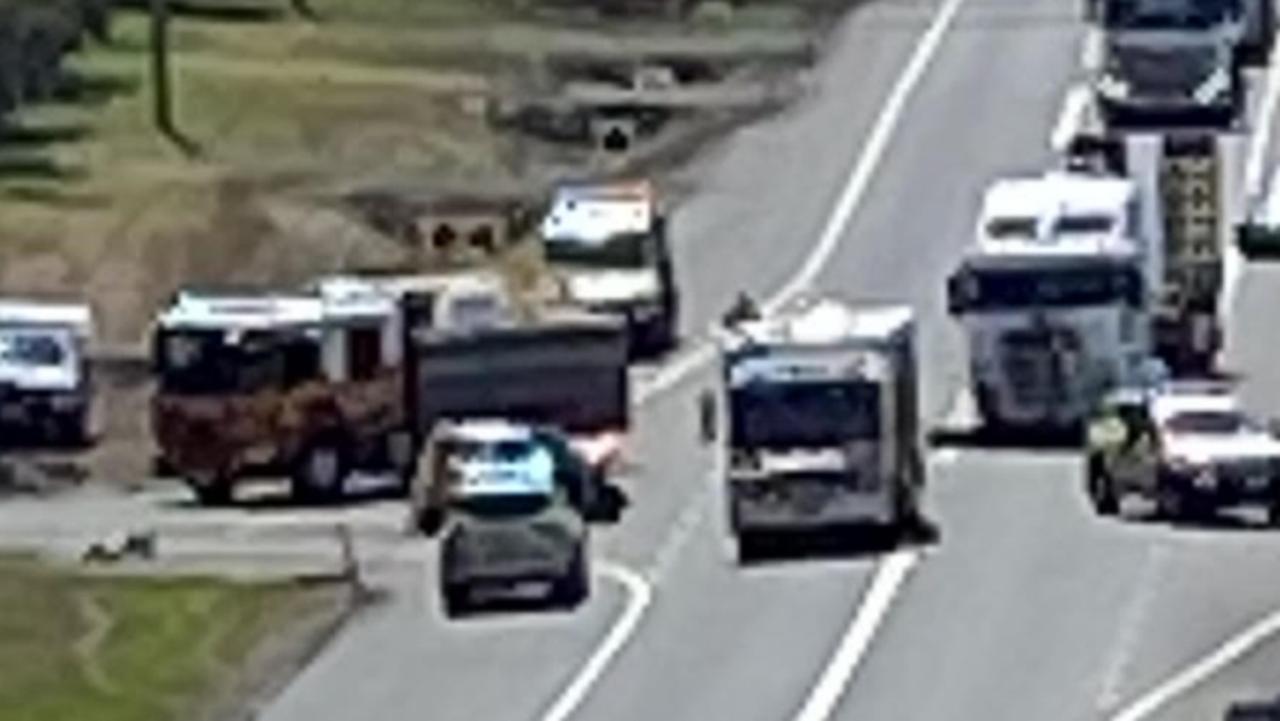 A man has been airlifted in a critical condition after the car he was driving hit a truck on the Bruce Highway at Tiaro. Picture: Contributed