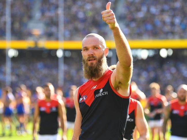 PERTH, AUSTRALIA - SEPTEMBER 22: Max Gawn of the Demons thanks the fans after the match during the 2018 AFL Second Preliminary Final match between the West Coast Eagles and the Melbourne Demons at Optus Stadium on September 22, 2018 in Perth, Australia. (Photo by Daniel Carson/AFL Media/Getty Images)