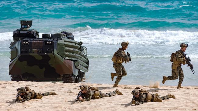 United States Marines in an amphibious assault drill with miliary from Japan, Tonga, Australia, Indonesia, Malaysia and Sri-Lanka.