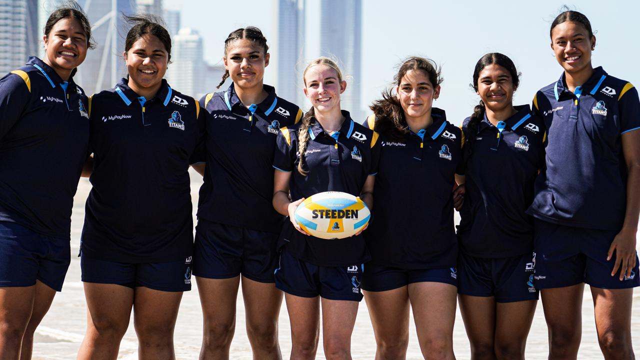 Nadia Windleborn (middle) with several of her Titans Academy teammates. Picture: Titans Media