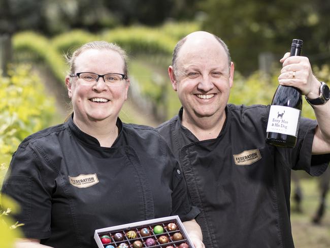 Maurice and Helen Curtis of Federation Chocolates have bought Every Man and His Dog vineyard, Richmond Road in the Coal River Valley. Picture Eddie Safarik