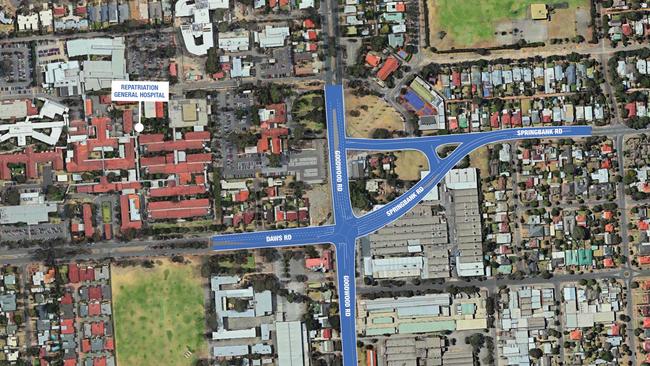 The redesigned intersection of Goodwood, Daws and Springbank roads. Picture: supplied