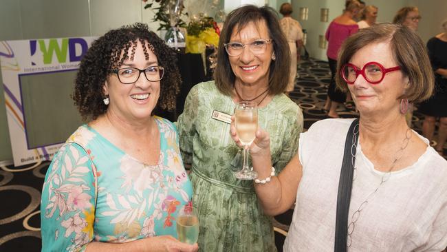 At the International Women's Day lunch are (from left) Sarah Webb, Sharon Harms and Cate Edwards hosted by Zonta Club of Toowoomba at Picnic Point, Friday, March 3, 2023. Picture: Kevin Farmer