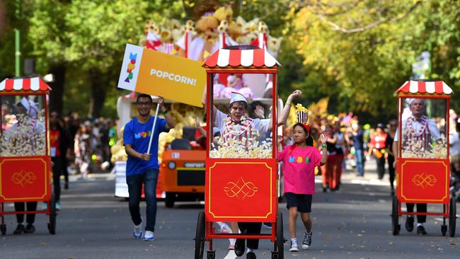 Floats and dancing troops are a feature of the Moomba Parade. Picture: AAP