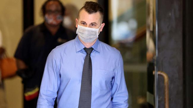 Anthony Koletti leaves Downing Centre Court in Sydney after one of his appearances over the AVO by lead investigator at ASIC, Isabella Allen. Picture: NCA NewsWire / Damian Shaw