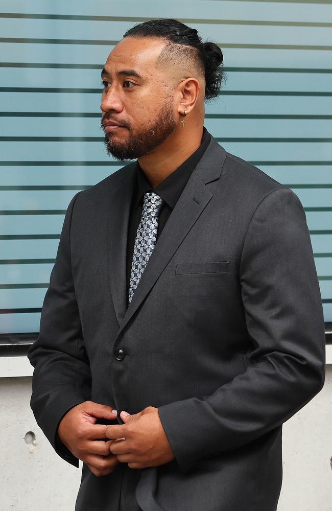 Benson Leipau Pauga leaves the Supreme Court in Brisbane after he was sentenced for attacking referee Jason Fernie during an Oztag match. Picture: NewsWire/Tertius Pickard