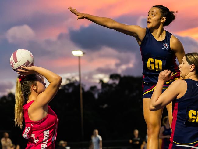 QGSSSA netball action between BSHS and MBC.