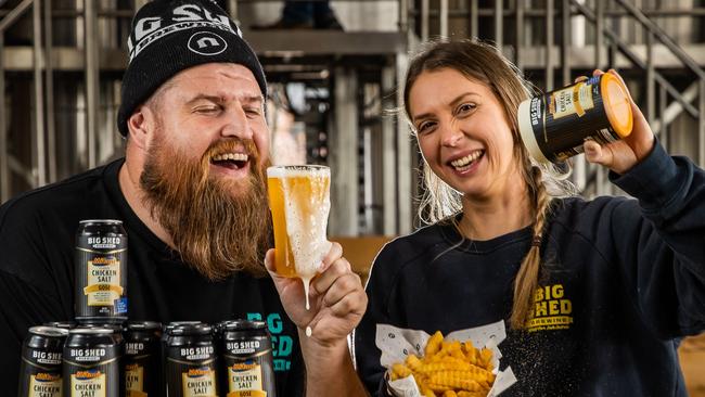 Big Shed staff Adam Forth and Nicole Osborn with the Mitani Chicken Salt Gose. Picture: Tom Huntley