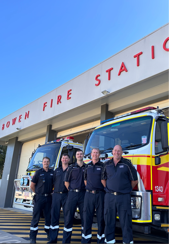 Bowen firefighters Jarrod Smith, Ricky Skipper, Ian Patchett and station officer Mads Larsen. Picture: Supplied