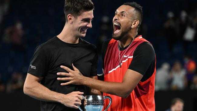 Nick Kyrgios and Thanasi Kokkinakis were shock winners of the Australian Open men’s doubles title in January. Picture: Getty Images