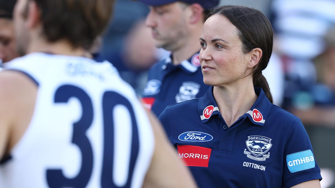 Daisy Pearce who is now part of the Geelong coaching staff at 3\\4 time . Pic: Michael Klein