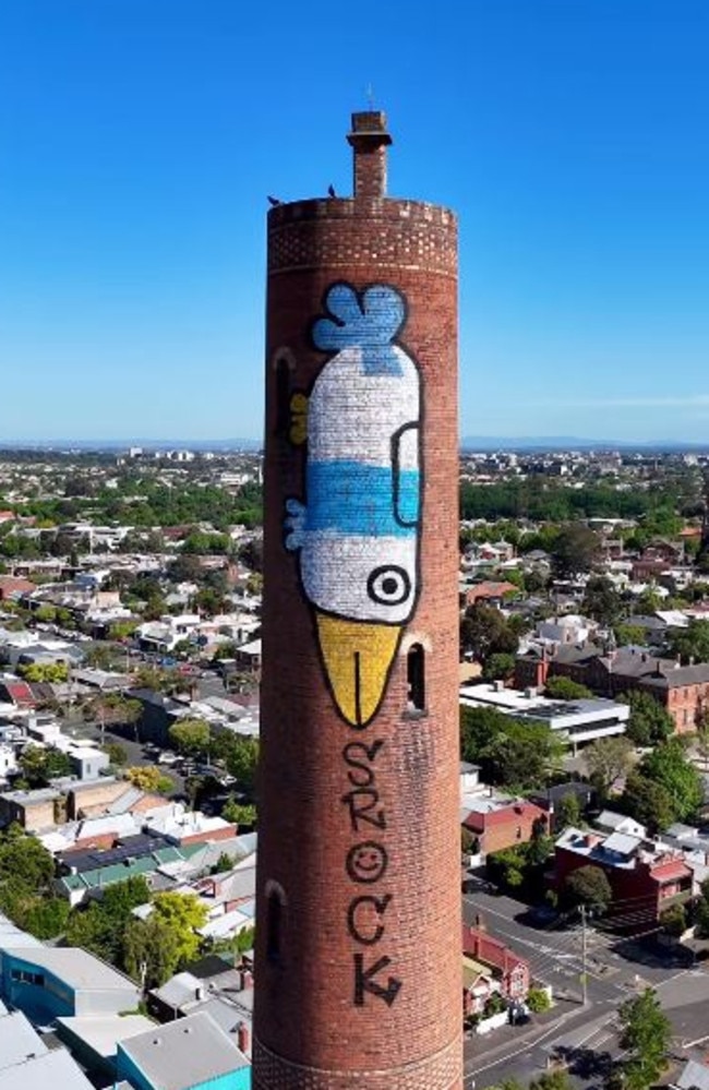 Pam the Bird on the Clifton Hill chimney Picture: Supplied