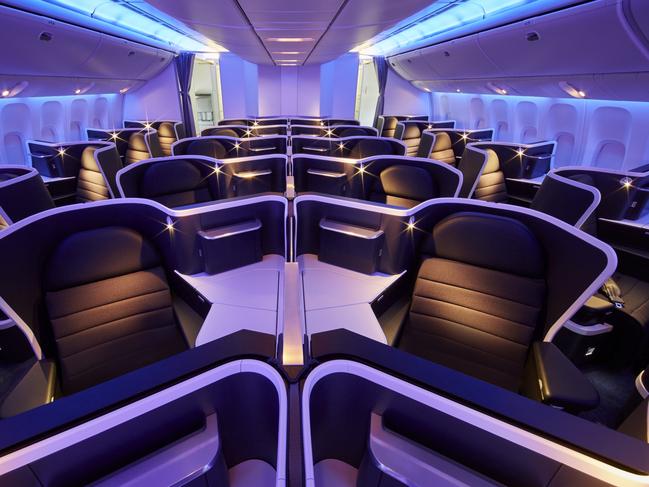 Virgin Australia's new business class cabin in their 777 aircraft flying trans-Pacific routes. Picture: Supplied