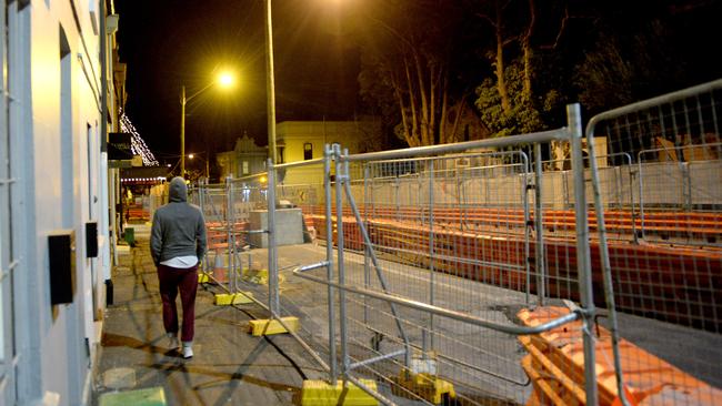 Light rail construction has affected Devonshire St, Surry Hills, for much longer than the period expected. Picture: Jeremy Piper