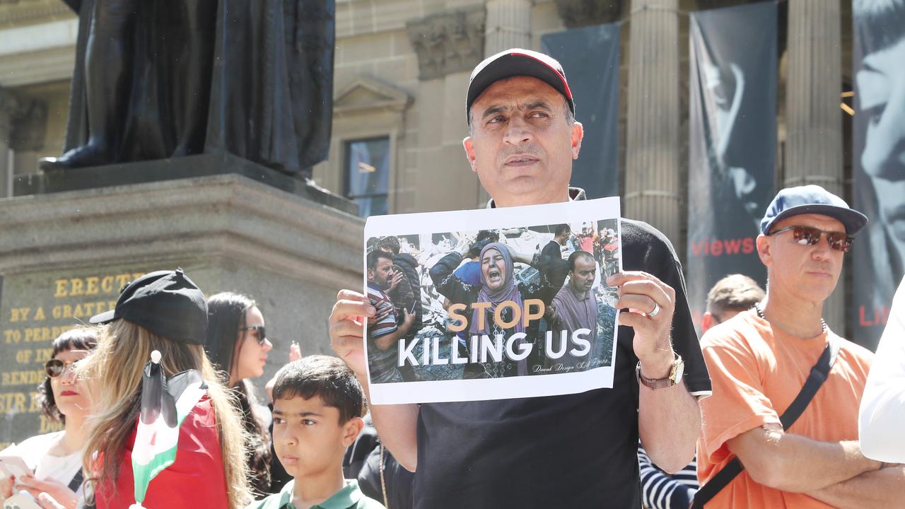 Protesters in Melbourne called for an immediate ceasefire to protect safeguard the two million citizens ensnared in the Gaza strip. Picture: NCA NewsWire / David Crosling