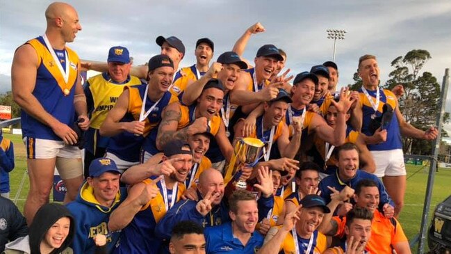 Deer Park celebrates a seventh consecutive WRFL Division 1 flag in 2019. Picture: Deer Park Facebook