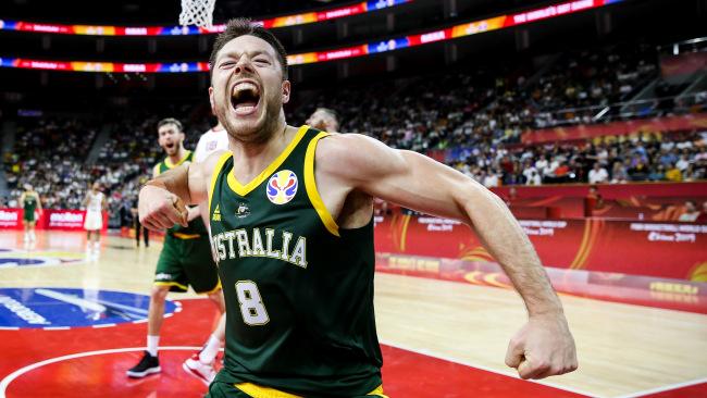 Delly celebrates one of his big buckets against Canada.