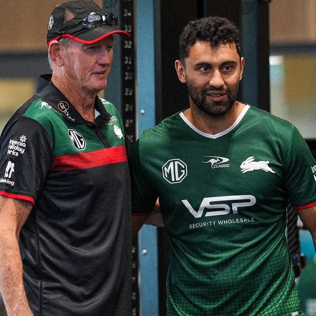 With injured off-contract winger Alex Johnston. Picture: Instagram/@ssfcrabbitohs