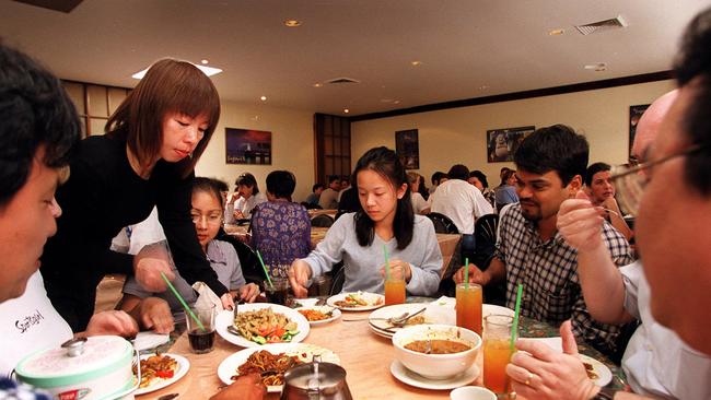 Foodie flashback: A group dines at Temasek on October 24, 1999. Picture: Jason Busch